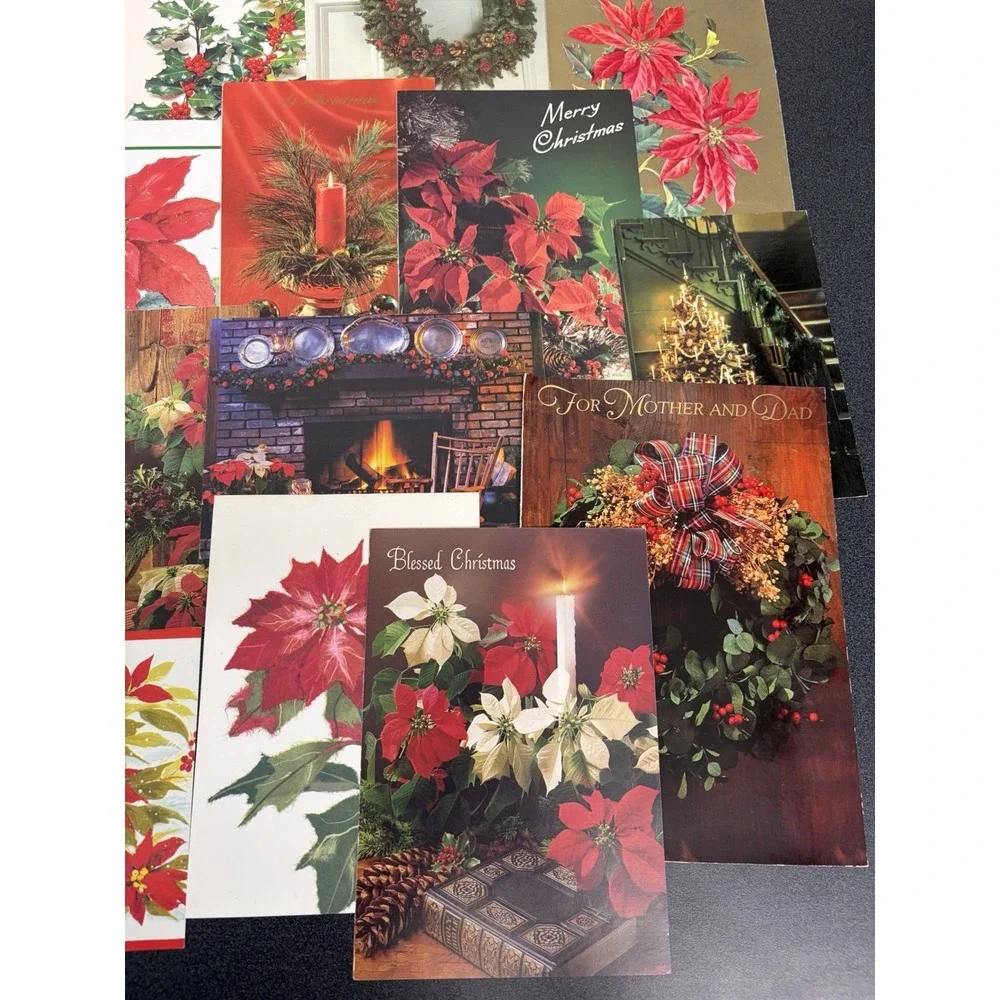 Vintage Christmas Cards Fronts ONLY Greenery Trees Wreaths Scrapbook Crafts 50+